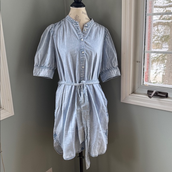 Gap chambray poof sleeved midi dress with pockets eUC size L - Picture 2 of 12